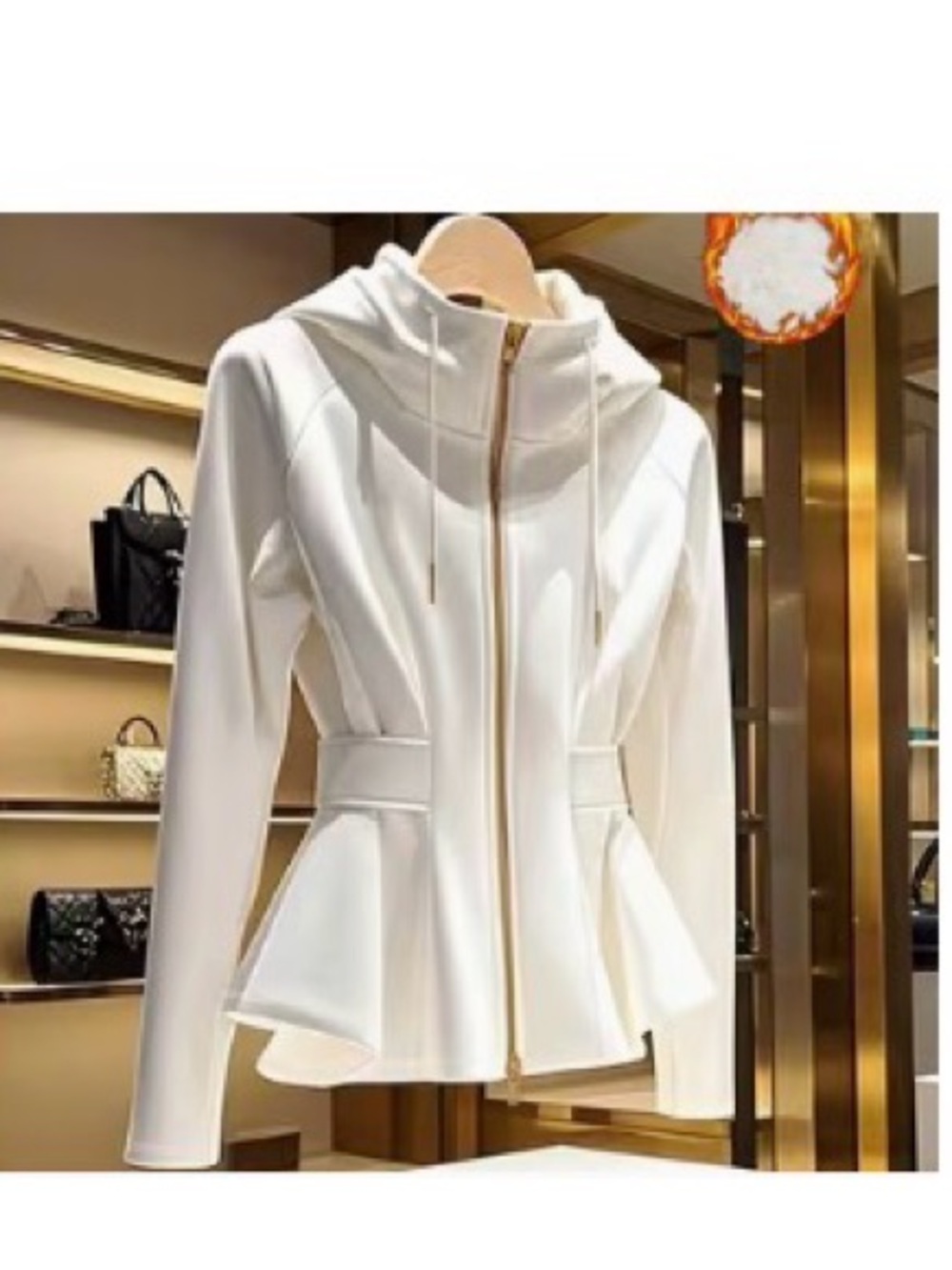 Women's Cream Peplum Zip Hooded Jacket